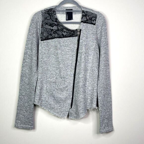 Anthropologie Dolan Lace Accent Asymmetrical Zip Sweater Cardigan Size Medium - Picture 1 of 8
